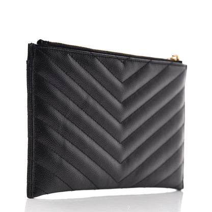 Saint Laurent Grain De Poudre Chevron Monogram Bill Pouch Black 3 of 8