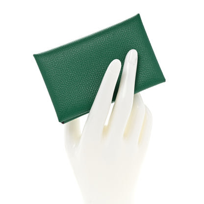 Hermes Epsom Horseshoe Calvi Card Case Vert Vertigo Rose Azalee 2 of 8