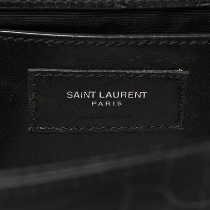 Saint Laurent Calfskin Crocodile Embossed Medium Classic Monogram Kate Tassel Satchel Black 6 of 9