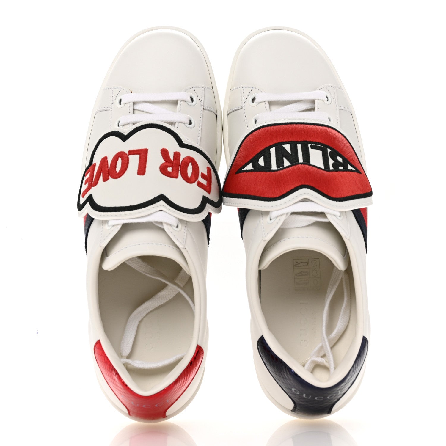 Gucci Calfskin Ayers Blind For Love Embroidered Womens Ace Sneakers 36.5 White 2 of 9