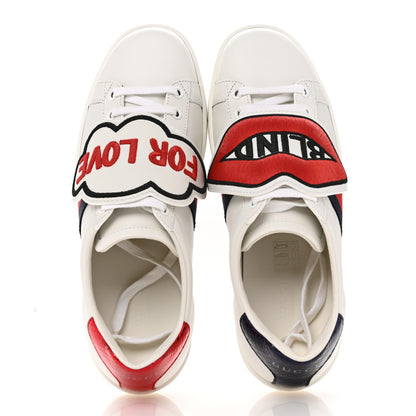 Gucci Calfskin Ayers Blind For Love Embroidered Womens Ace Sneakers 36.5 White 2 of 9