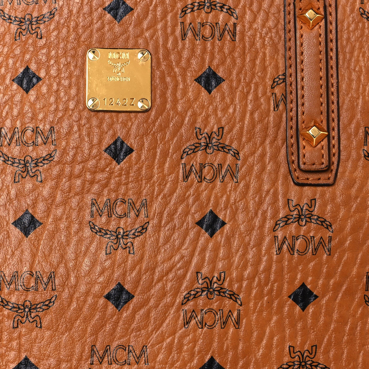 MCM Visetos Medium Anya Top Zip Shopper Tote Cognac 8 of 13