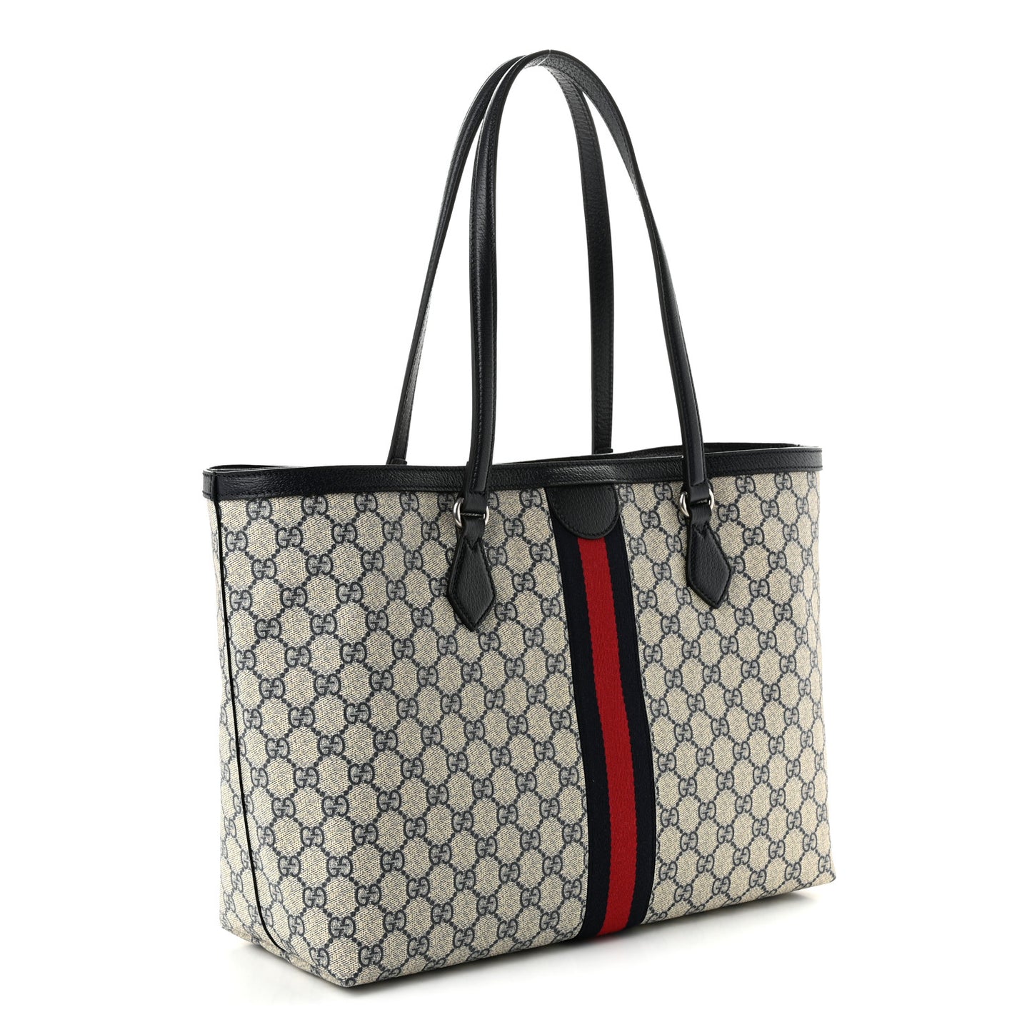 GG Supreme Monogram Textured Calfskin Web Medium Ophidia Shopping Tote Beige Blue