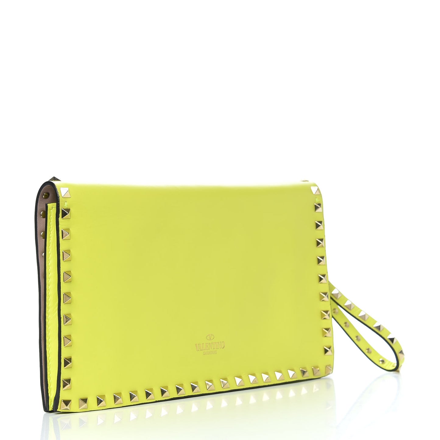 Nappa Rockstud Wristlet Clutch Yellow Fluo