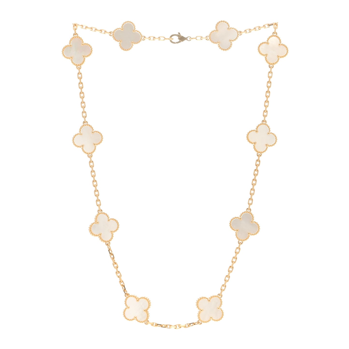 18K Yellow Gold Mother of Pearl 10 Motifs Vintage Alhambra Necklace