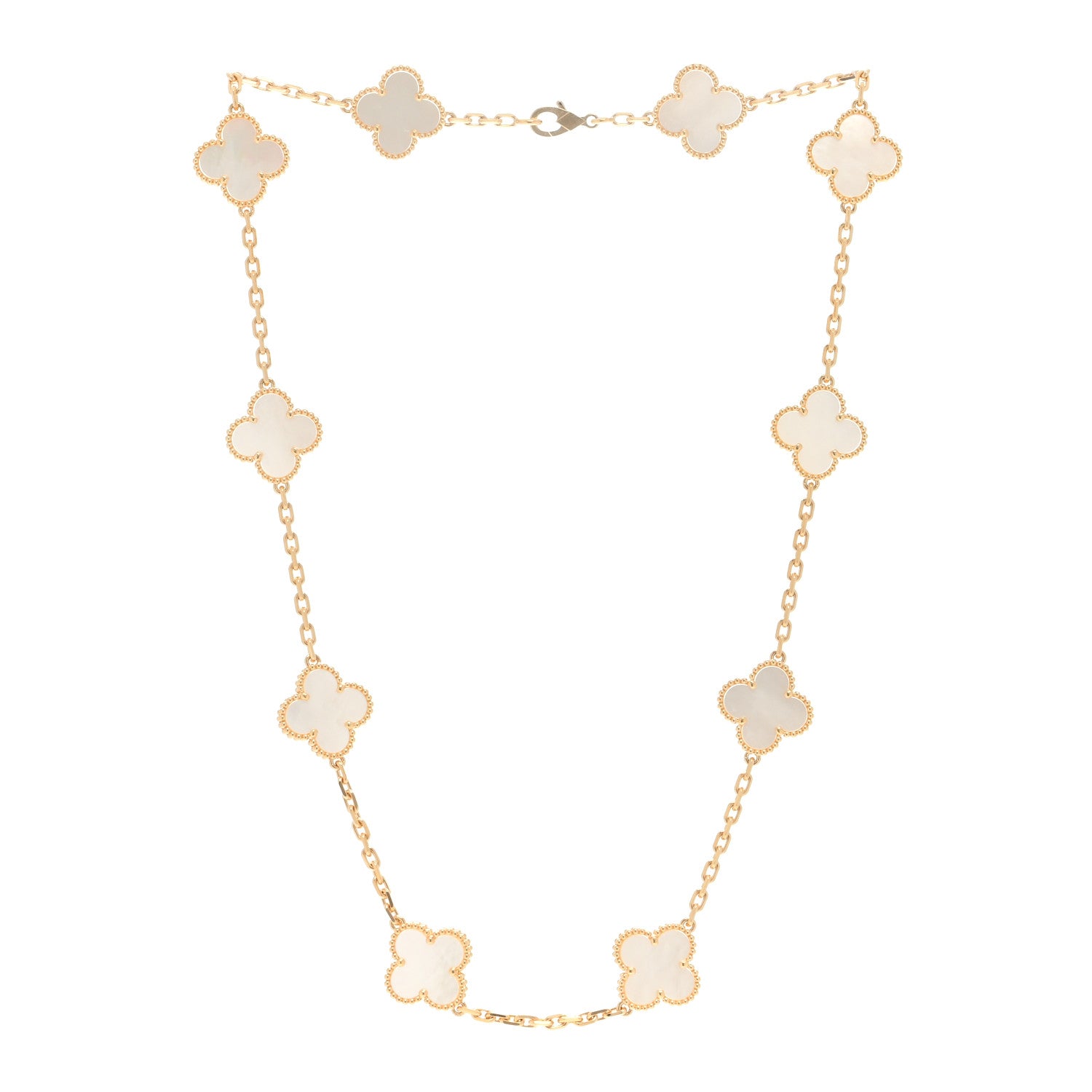 Van Cleef & Arpels 18K Yellow Gold Mother of Pearl 10 Motifs Vintage Alhambra Necklace 2 of 3