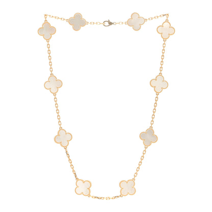 Van Cleef & Arpels 18K Yellow Gold Mother of Pearl 10 Motifs Vintage Alhambra Necklace 2 of 3