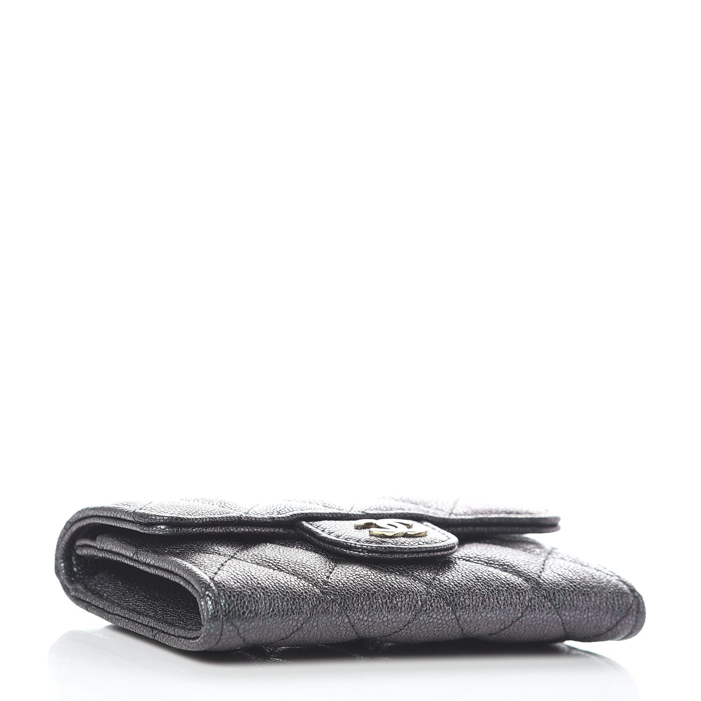 Iridescent Caviar Quilted Flap Card Holder Black