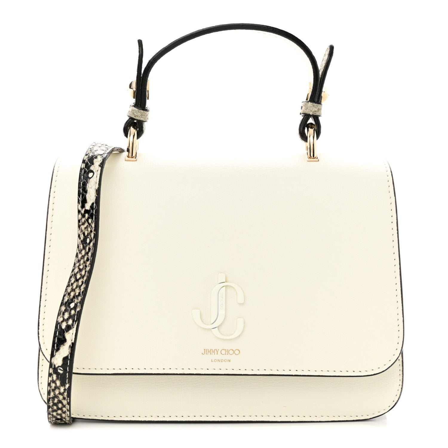 Jimmy Choo Calfskin Snakeskin Embossed Varenne Top Handle Bag White 1 of 12