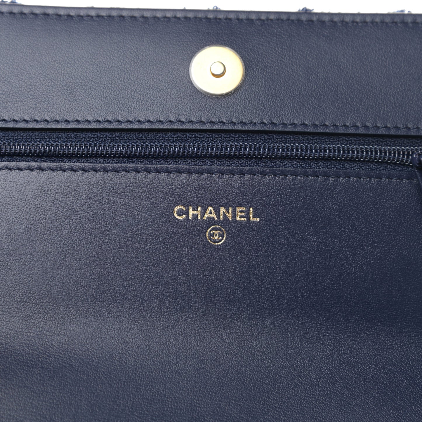 Tweed Quilted Chanel 19 Wallet On Chain WOC Ecru Navy Blue Multicolor