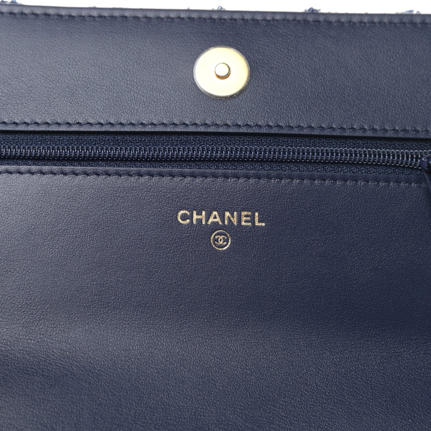 Chanel Tweed Quilted Chanel 19 Wallet On Chain WOC Ecru Navy Blue Multicolor 6 of 10