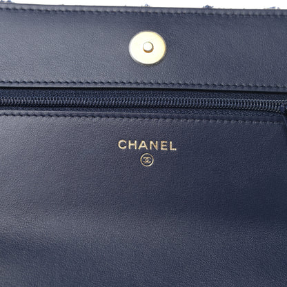 Chanel Tweed Quilted Chanel 19 Wallet On Chain WOC Ecru Navy Blue Multicolor 6 of 10