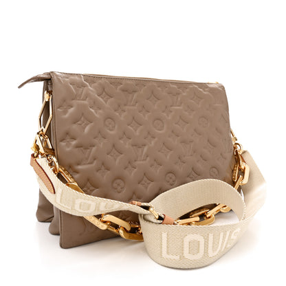 Louis Vuitton Lambskin Embossed Monogram Coussin MM Taupe 3 of 11