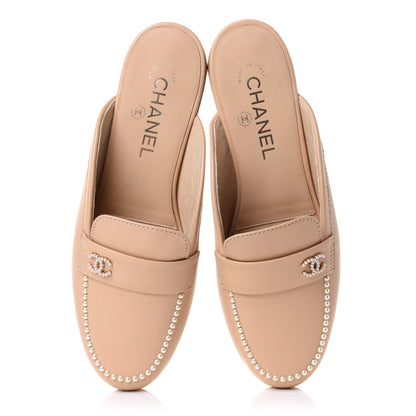Chanel Lambskin Pearl CC Mules 38.5 Beige 5 of 11