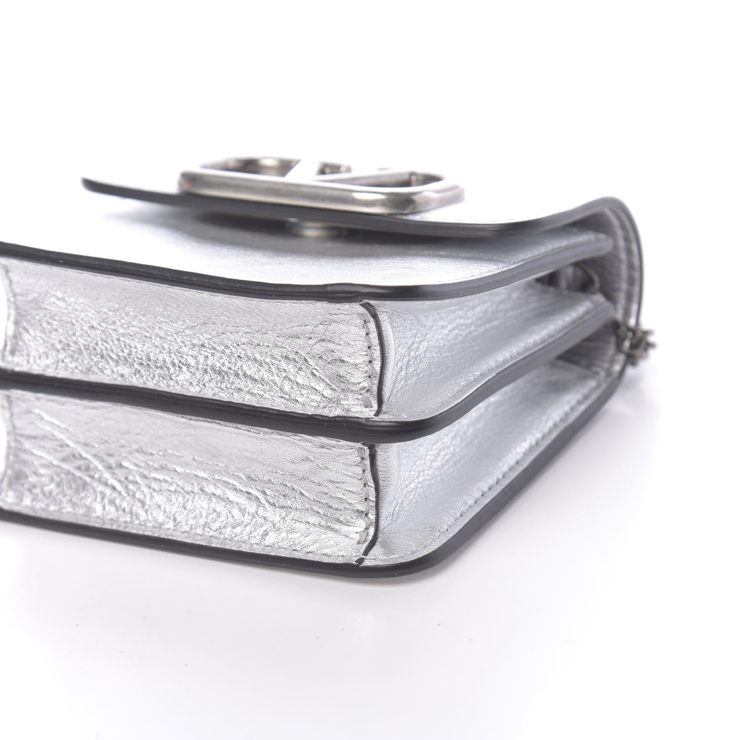 Valentino Garavani Metallic Calfskin Vlogo Compact Wallet with Chain Silver 11 of 12