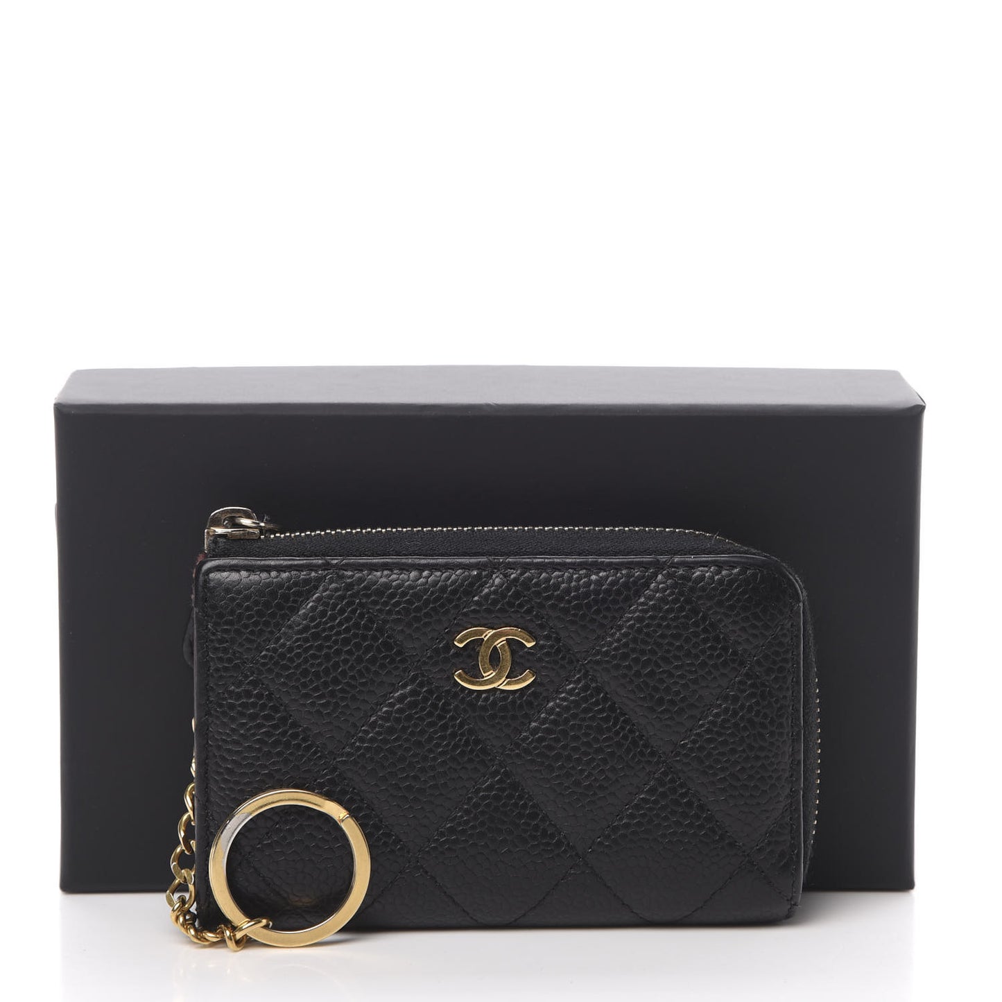 Caviar Quilted Zipped Key Holder Case Black
