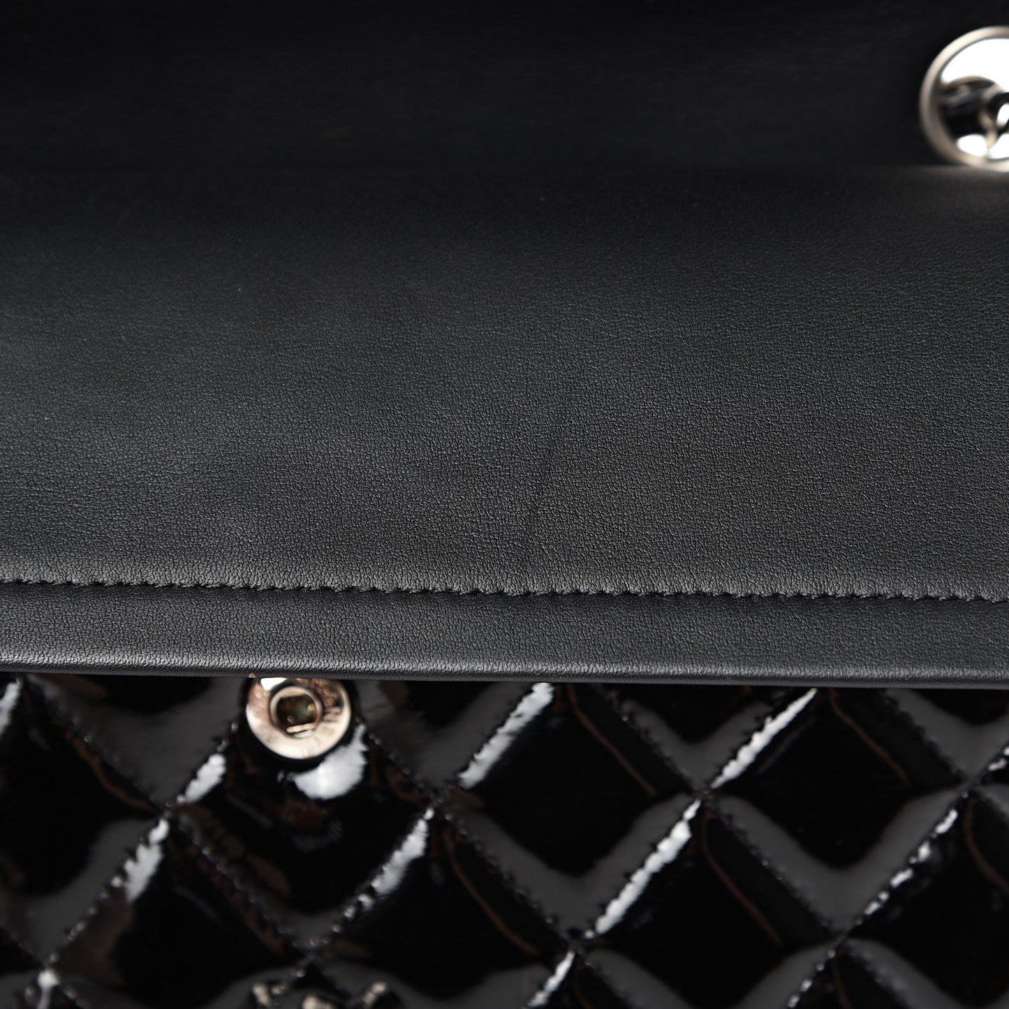 Patent Quilted Medium Double Flap Black