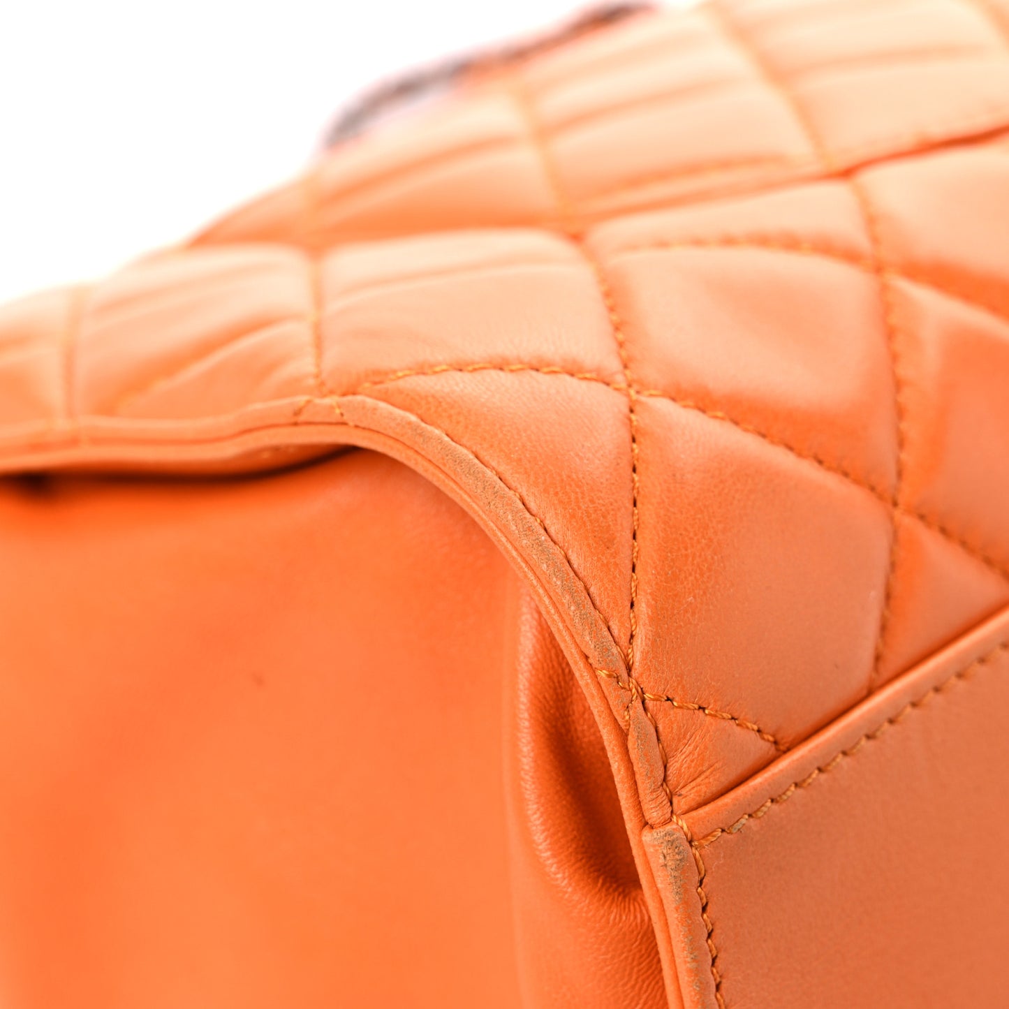 Lambskin Quilted Jumbo Grocery By Chanel Drawstring Shopping Bag Orange