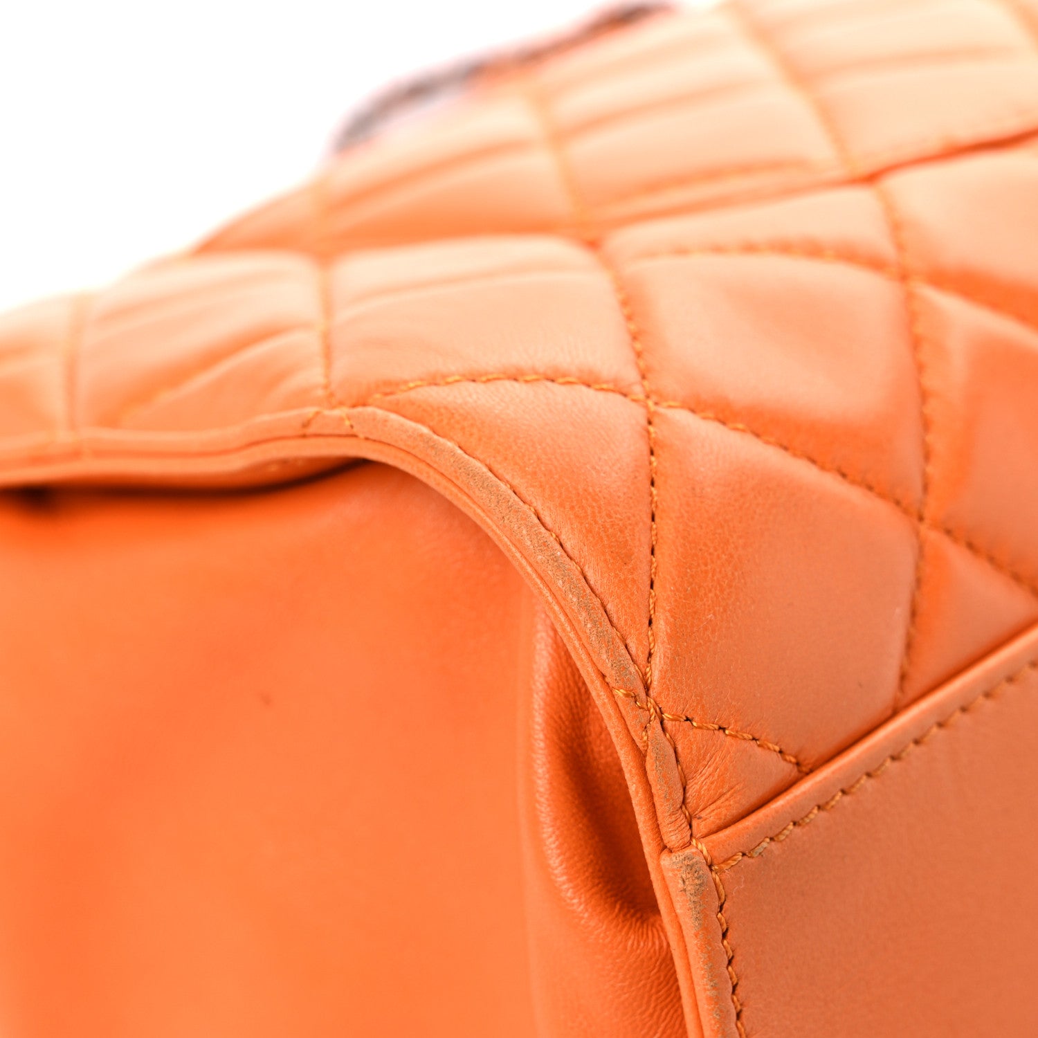 Chanel Lambskin Quilted Jumbo Grocery By Chanel Drawstring Shopping Bag Orange 10 of 21
