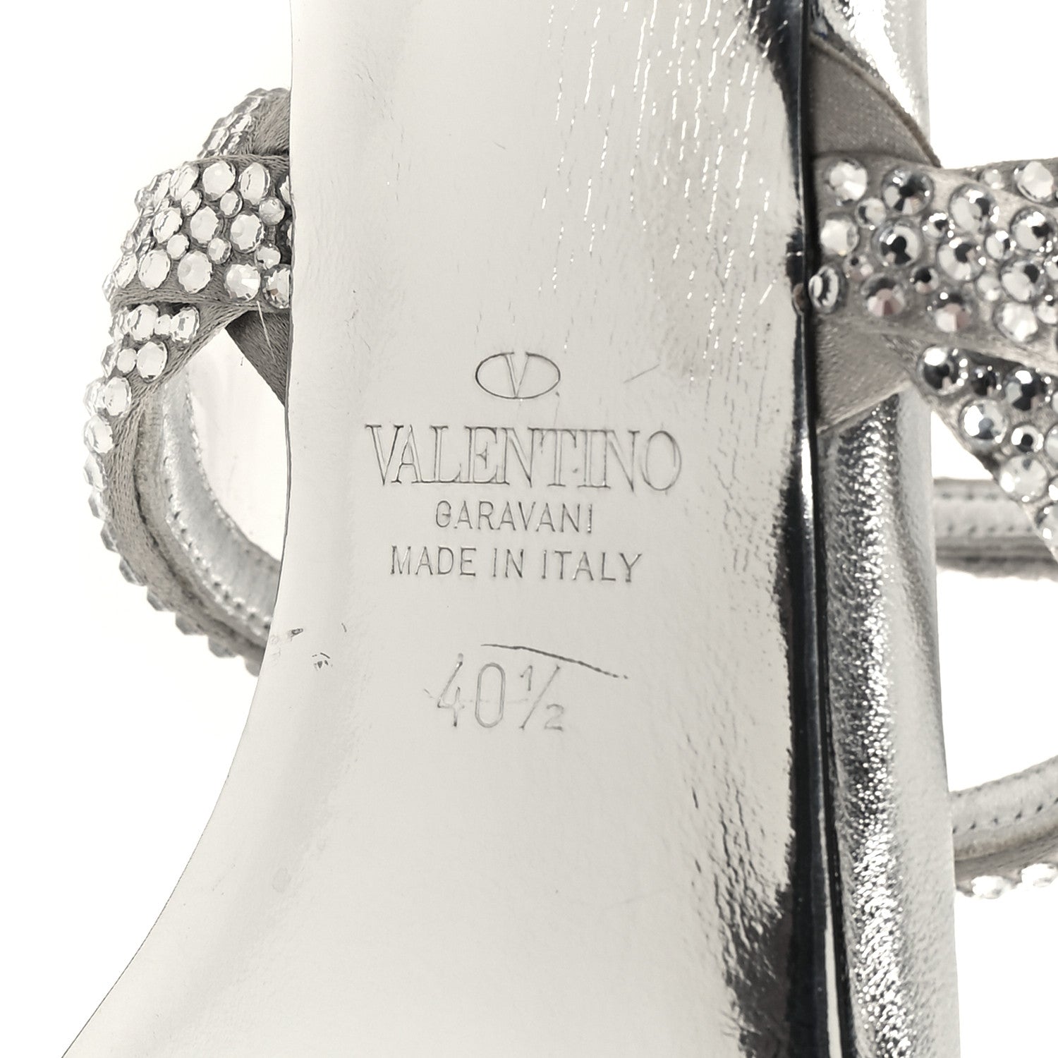 Valentino Garavani Metallic Nappa PVC Crystal Embellished Chain 1967 100mm Sandals 40.5 Silver 6 of 7
