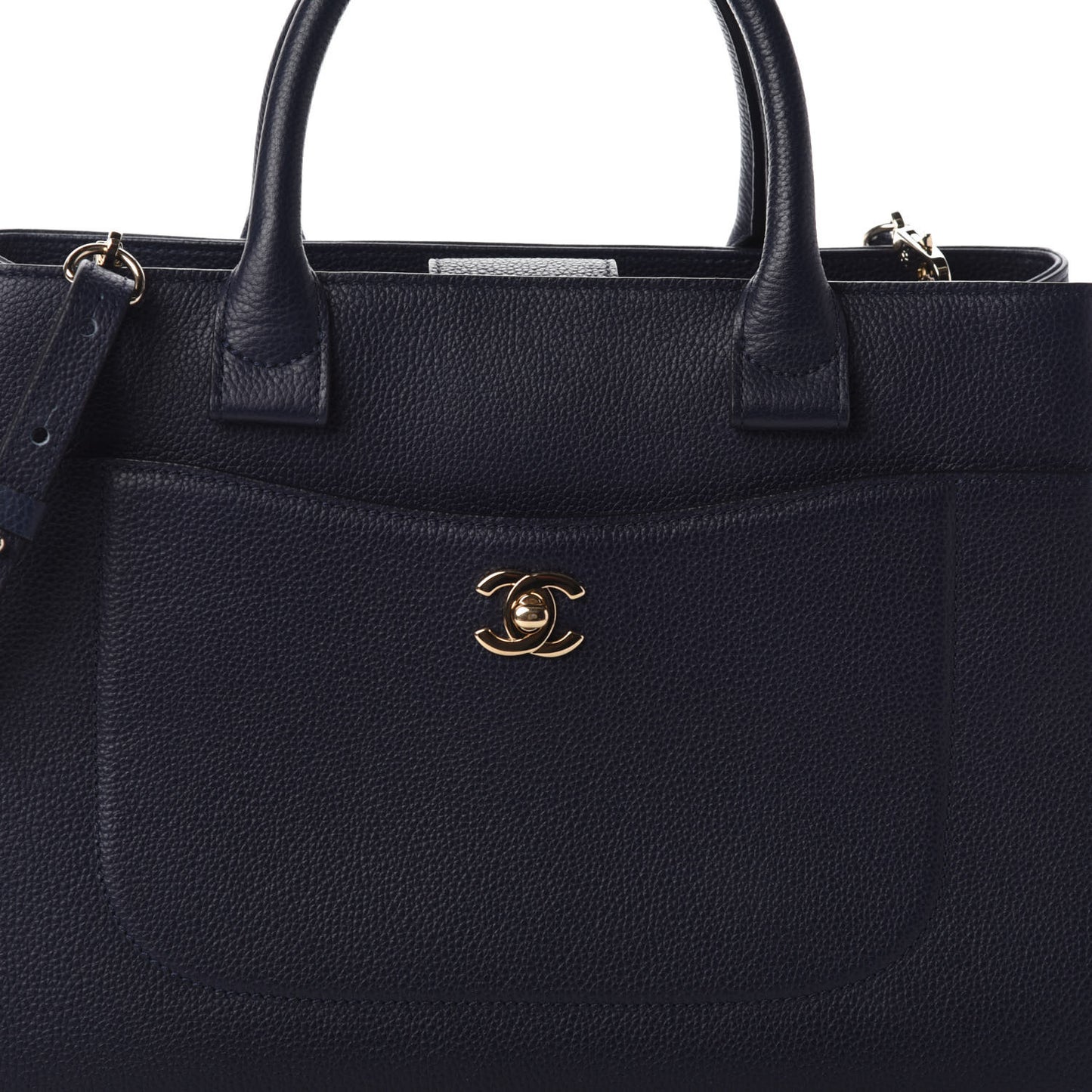 Grained Calfskin Small Neo Executive Shopper Tote Dark Blue
