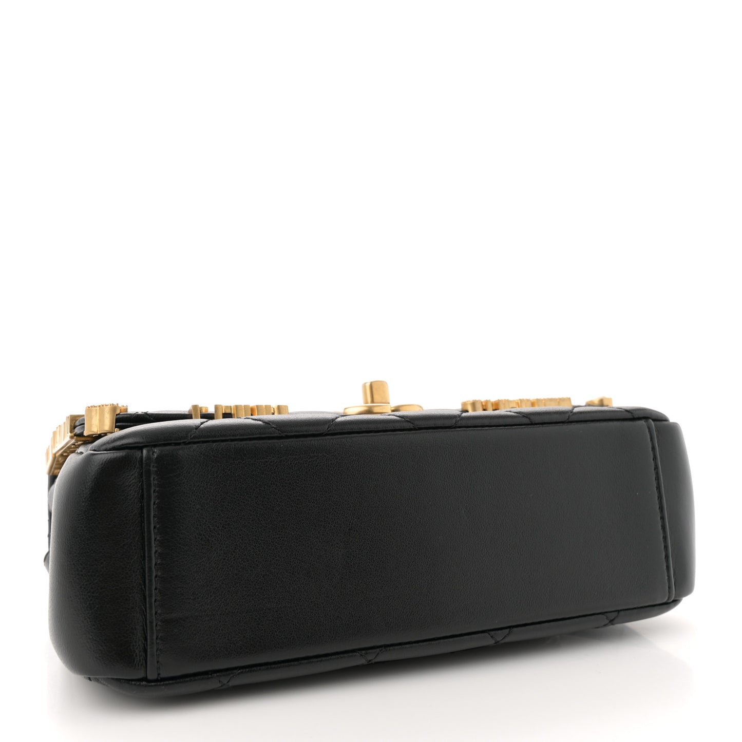 Lambskin Enamel Strass Quilted Mini Paris Monaco Flap Black