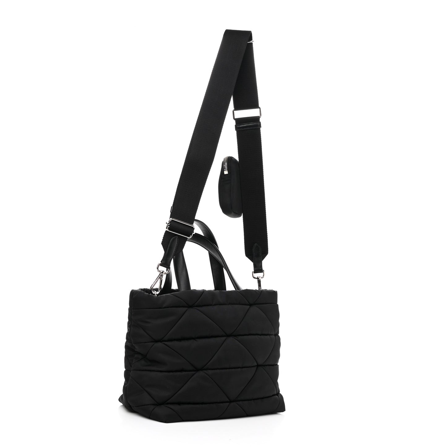 Re-Nylon Nappa Triangle Quilted Padded Double Handled Zip Pocket Tote Black