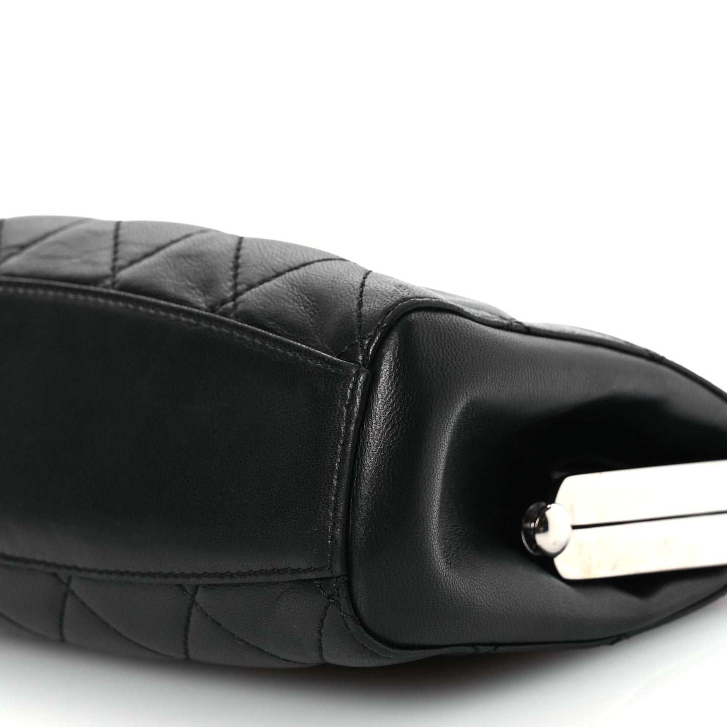 Lambskin Quilted Metal Frame Clutch Black