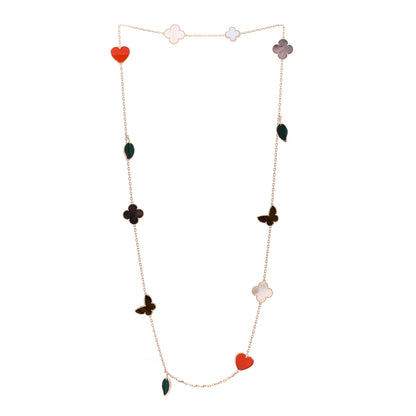 Van Cleef & Arpels 18K Yellow Gold Mother of Pearl Malachite Carnelian Tiger Eye 12 Motif Lucky Alhambra Necklace 3 of 5