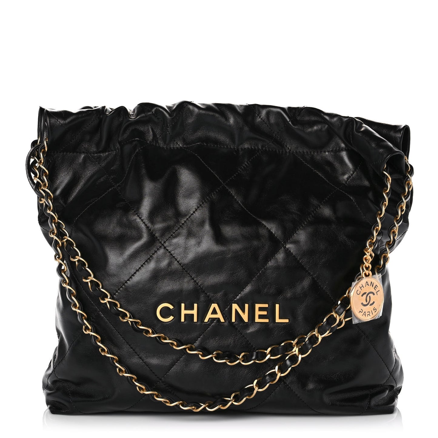 Shiny Calfskin Quilted Small Chanel 22 Black