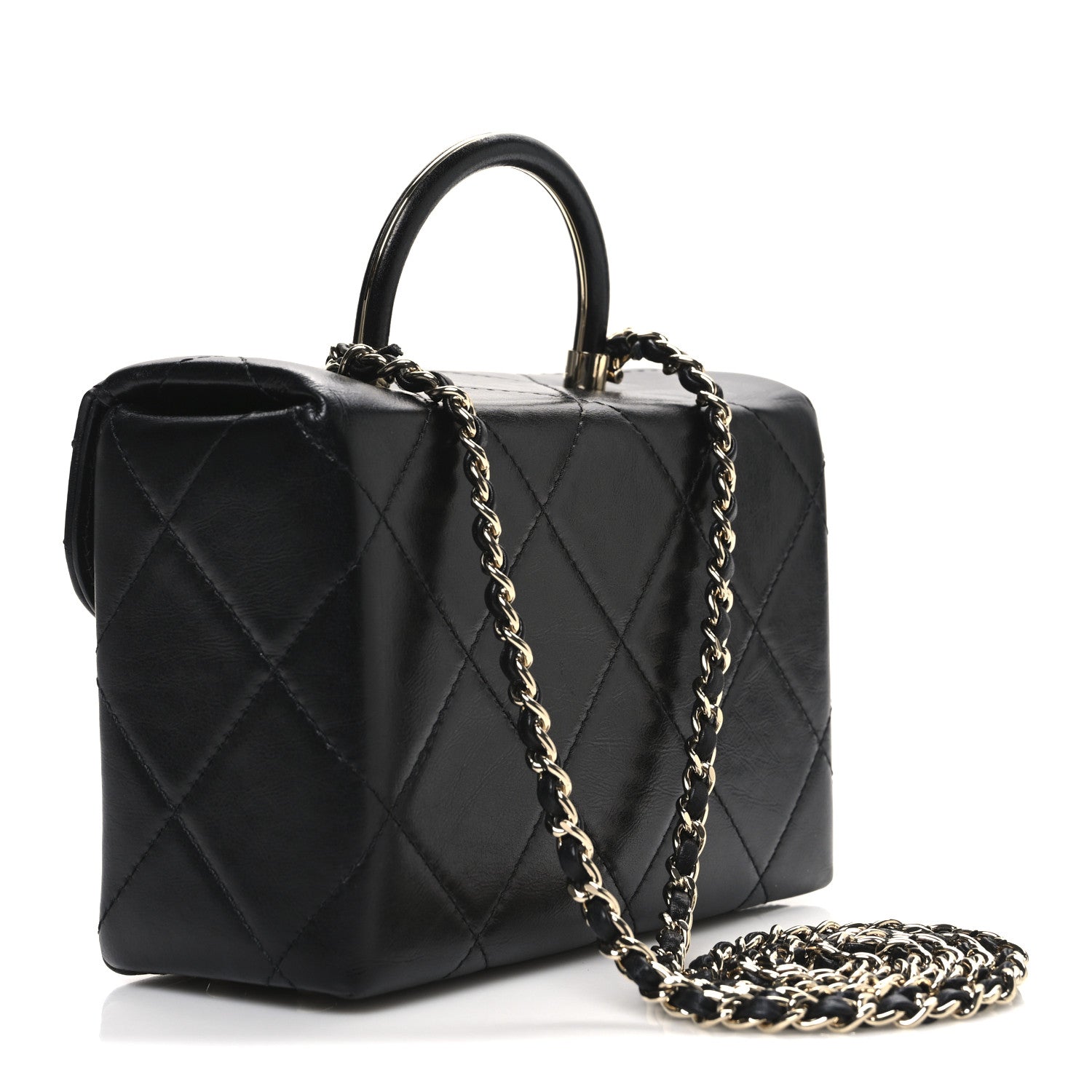 Chanel Shiny Calfskin Quilted CC Handle Vanity Flap Bag Black 3 of 10