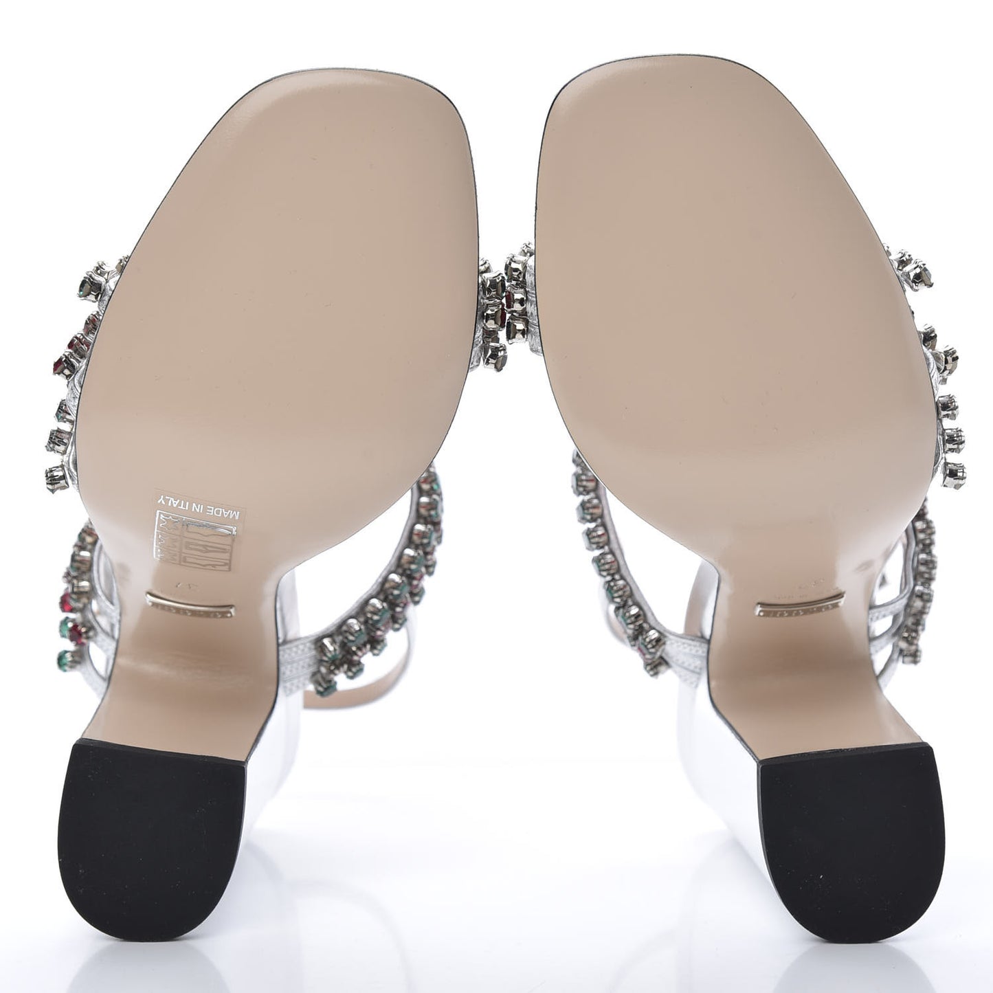 Nappa Silk Crystal Bertie High Heel Sandals 37 Argento