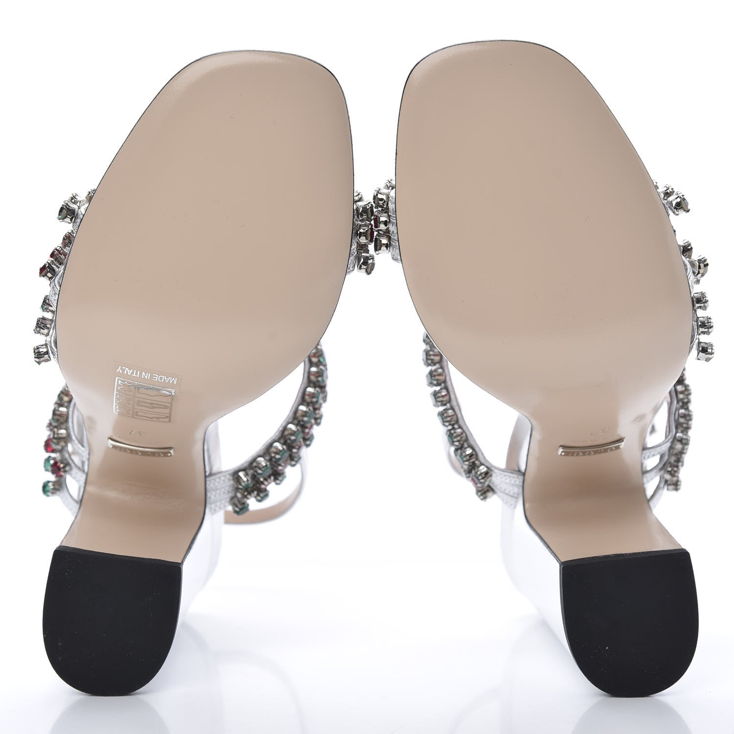 Gucci Nappa Silk Crystal Bertie High Heel Sandals 37 Argento 5 of 8