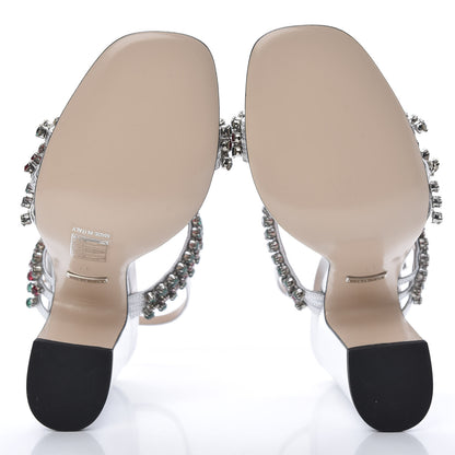 Gucci Nappa Silk Crystal Bertie High Heel Sandals 37 Argento 5 of 8