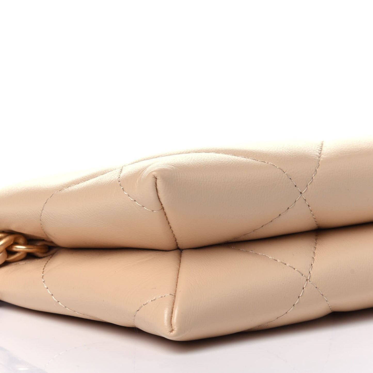 Shiny Goatskin Quilted Chanel 19 Small Pouch With Handle Beige
