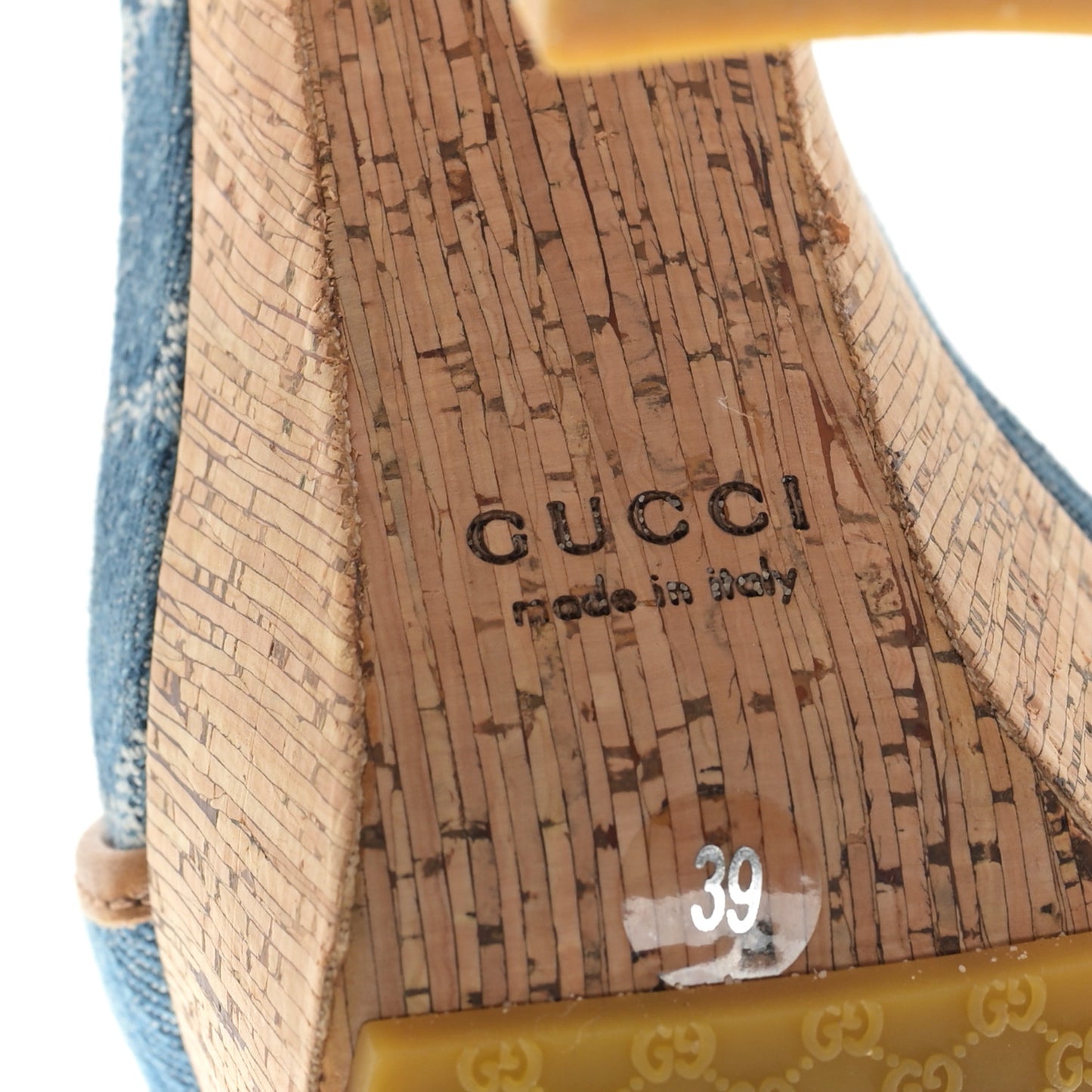 Denim GG Monogram Cork Platform Sandals 39 Blue