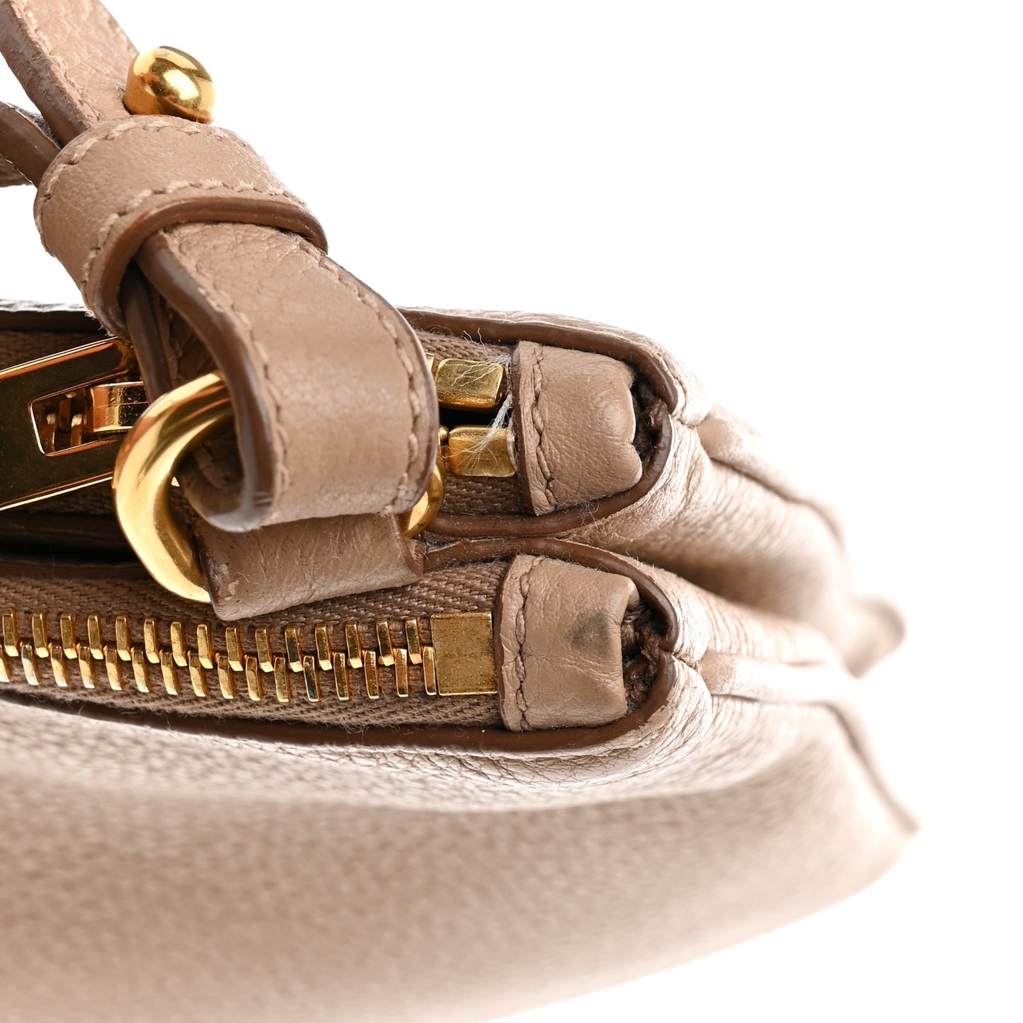 Vitello Daino Double Zip Crossbody Bag Cammeo