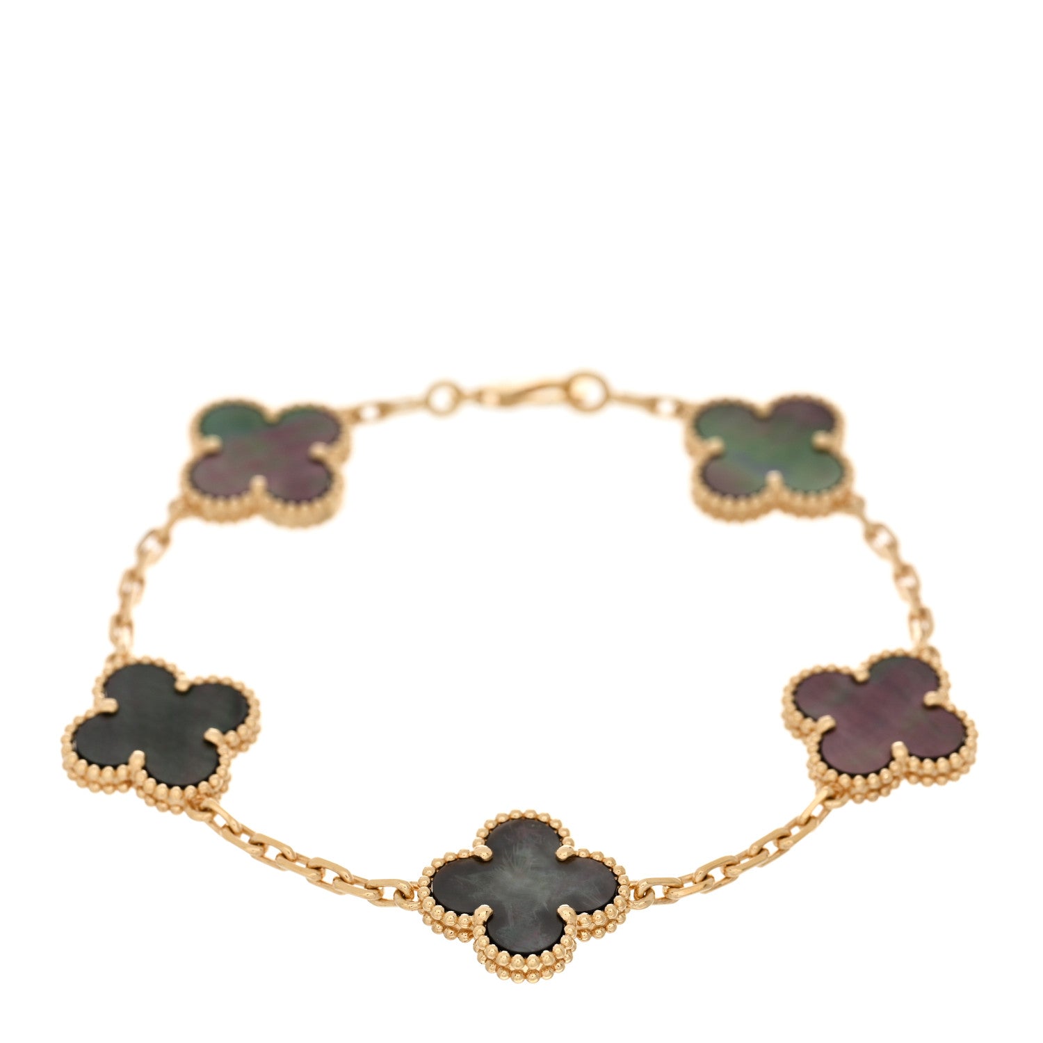 Van Cleef & Arpels 18K Rose Gold Gray Mother of Pearl 5 Motifs Vintage Alhambra Bracelet 1 of 4