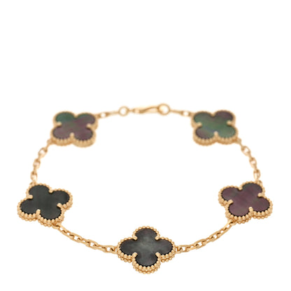 Van Cleef & Arpels 18K Rose Gold Gray Mother of Pearl 5 Motifs Vintage Alhambra Bracelet 1 of 4