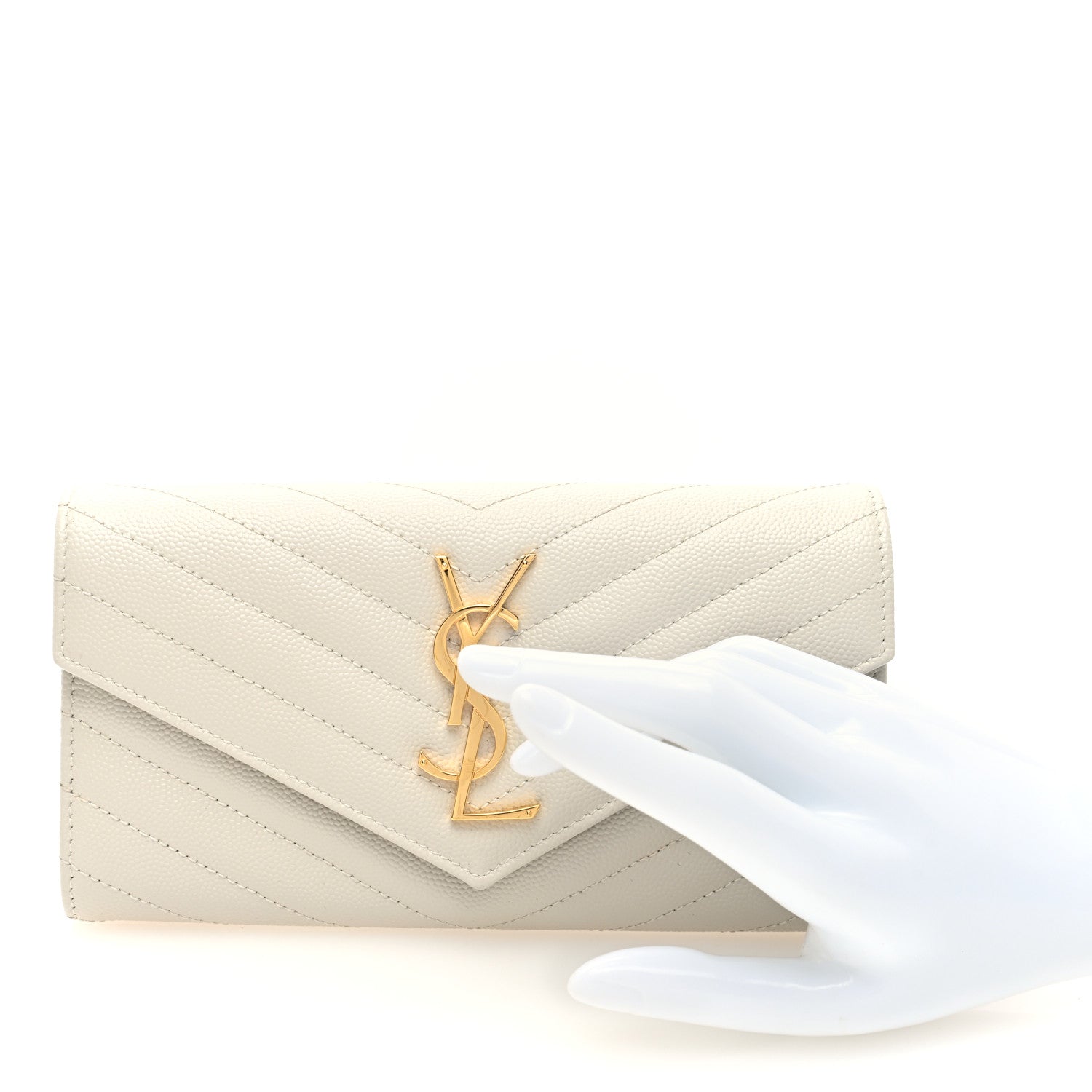 Saint Laurent Grain De Poudre Matelasse Chevron Monogram Flap Wallet Crema Soft 2 of 6