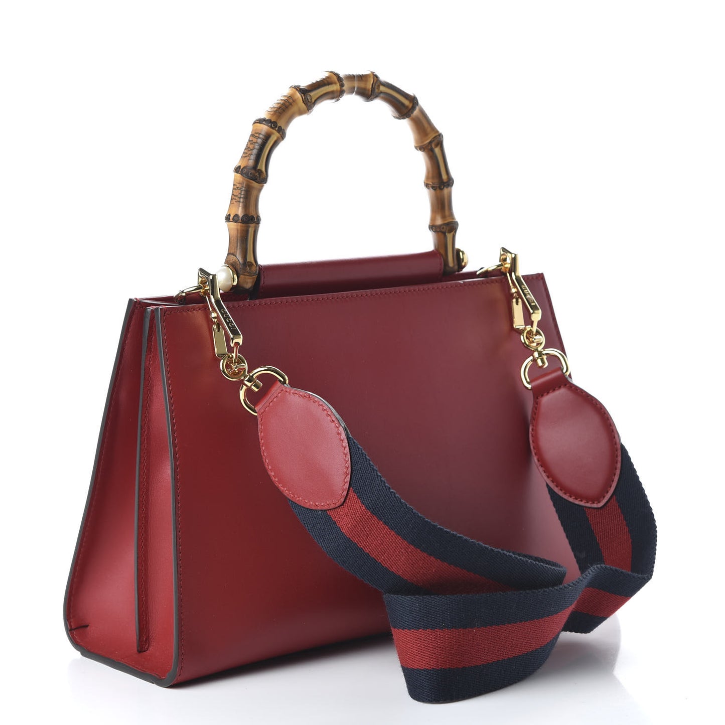 Nappa Bamboo Web Small Nymphaea Top Handle Bag Hibiscus Red