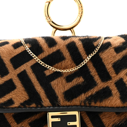 Fendi Sheared Sheepskin Vitello King FF Nano Baguette Charm Tobacco Moro Black 8 of 11