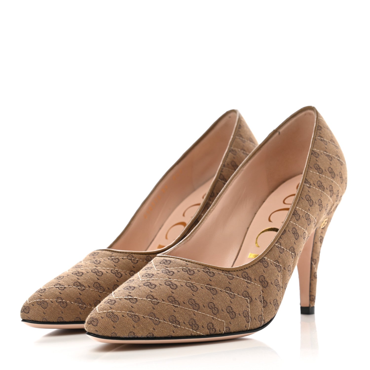 Gucci Monogram GG Mignon Nappa Chevron Matelasse Double G 95mm Pumps 39 Dusty Brown 3 of 9