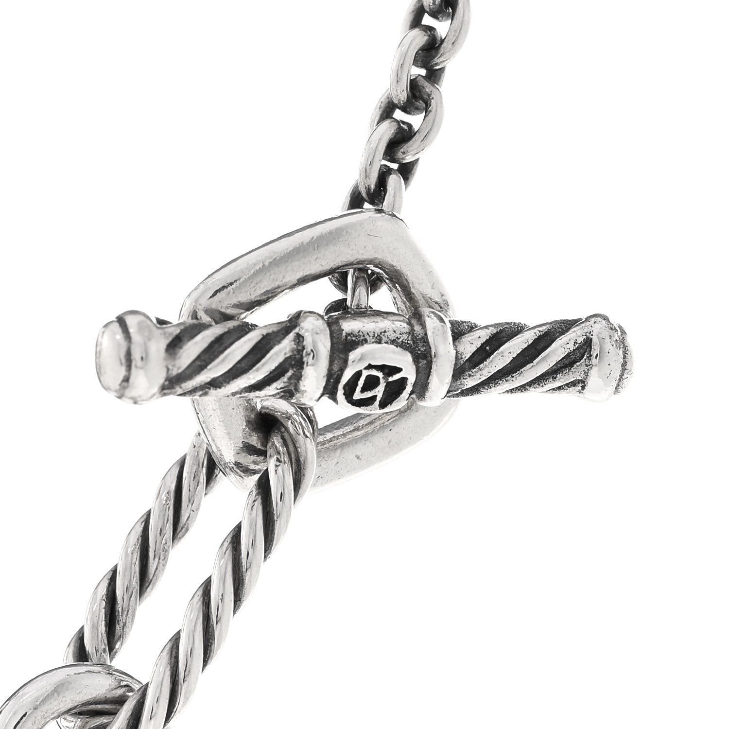 David Yurman Sterling Silver 18K Yellow Gold Cable Heart Figaro Necklace 4 of 6