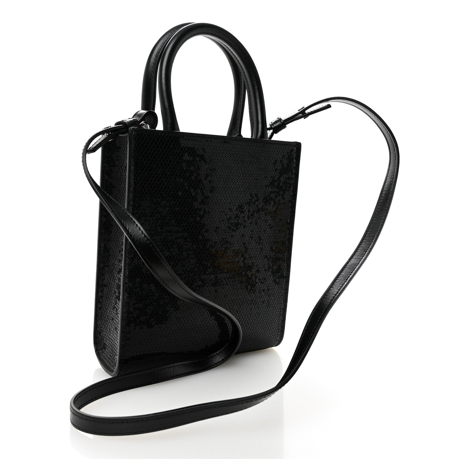 Celine Sequin Calfskin Mini Vertical Cabas Black White 3 of 8