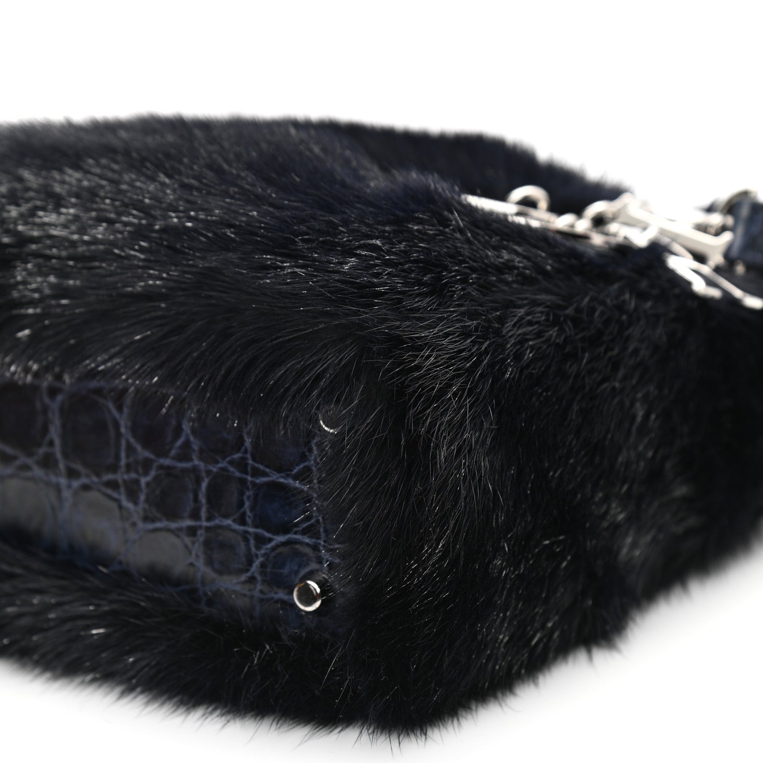Christian Dior Mink Fur Crocodile Mini Lady Dior Navy Blue 1148510