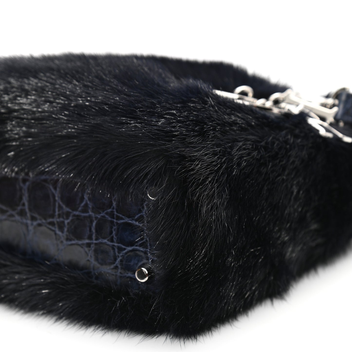 Mink Fur Crocodile Mini Lady Dior Navy Blue