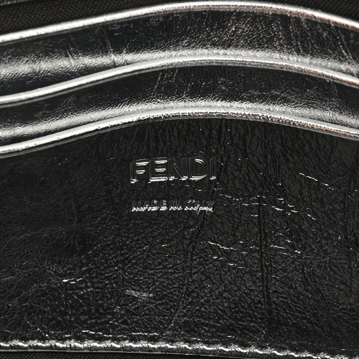 Fendi Vitello Catalan Mirror FF 1974 Embossed Mini Baguette Argento 6 of 9