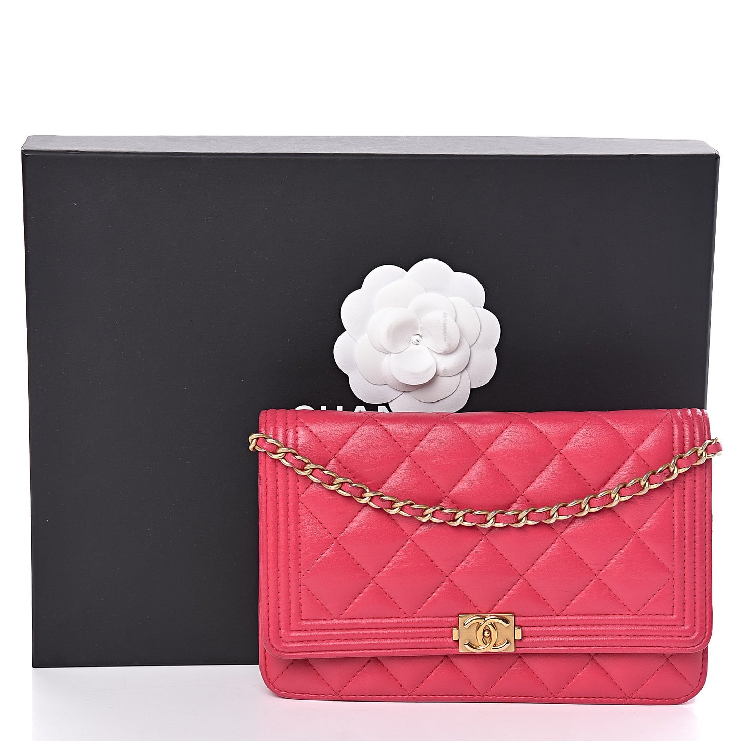 Lambskin Quilted Boy Wallet On Chain WOC Fuchsia