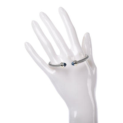 David Yurman Sterling Silver 14K Yellow Gold Blue Topaz 5mm Cable Classics Bracelet 2 of 6